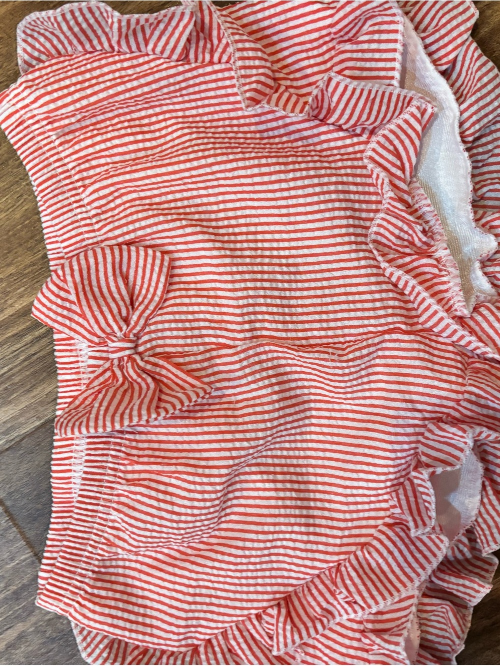 Girls Red Seersucker Striped Ruffle Shorts with Bow